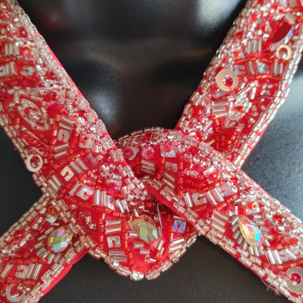 Red Prom/Formal Dress with Interlocking Neckline and Deep V - Picture 4 of 12